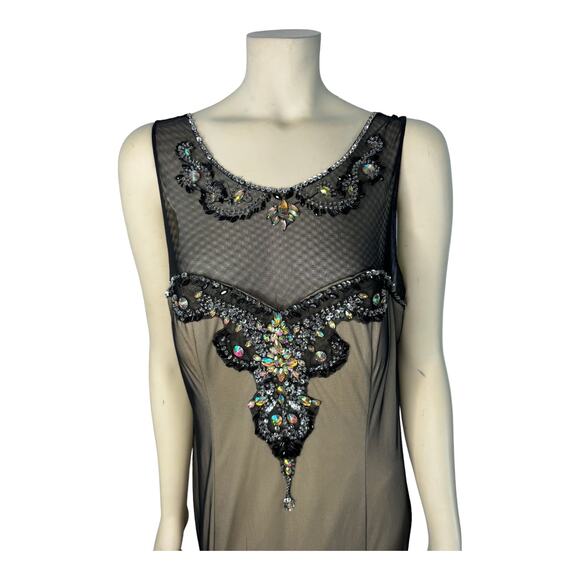 DEB mermaid style nude, black mesh overlay jeweled neckline sleeveless size 14 - Picture 6 of 16